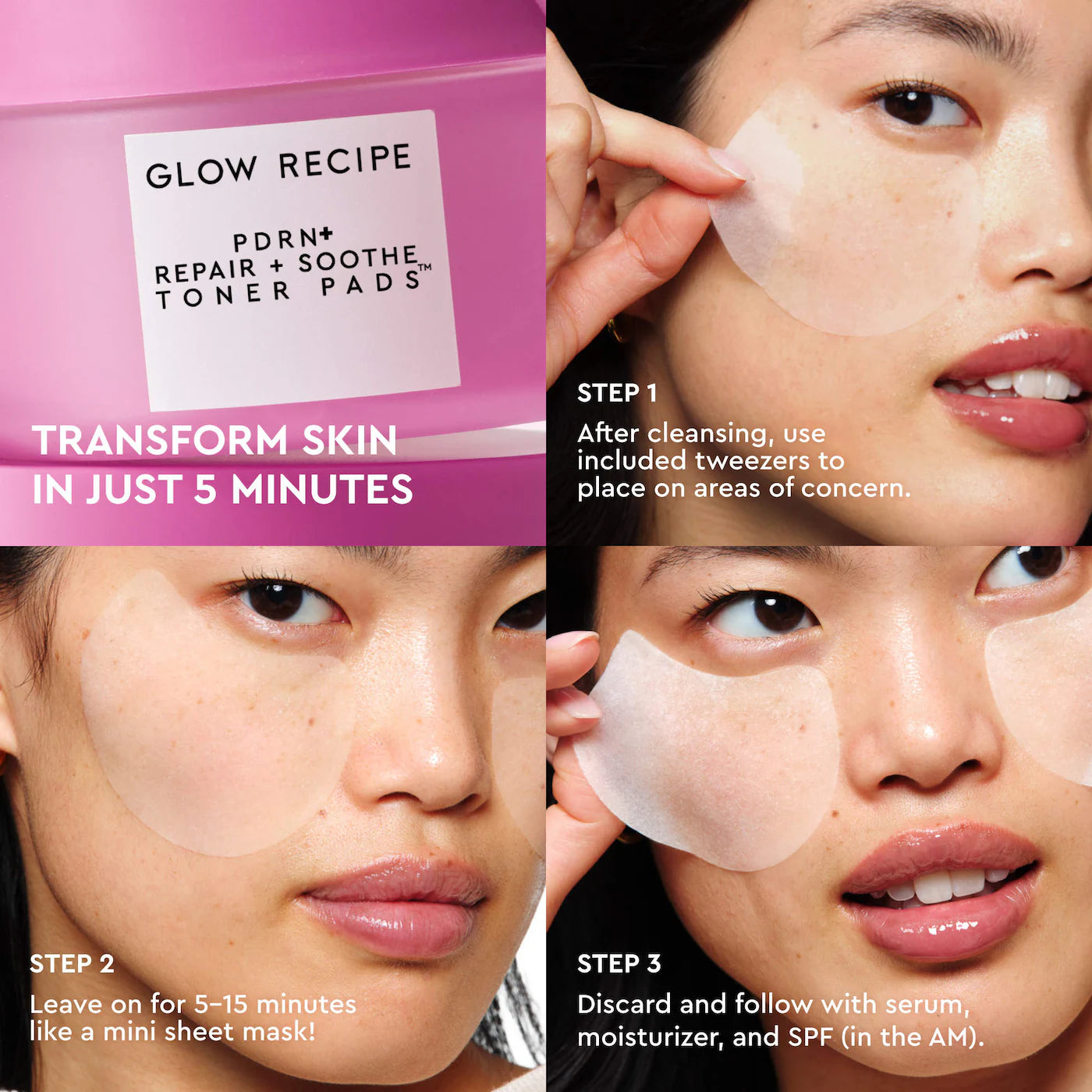 Glow Recipe - PDRN Repair + Soothe Korean Prickly Pear Toner Pads for Skin Barrier Repair | 60 Pads