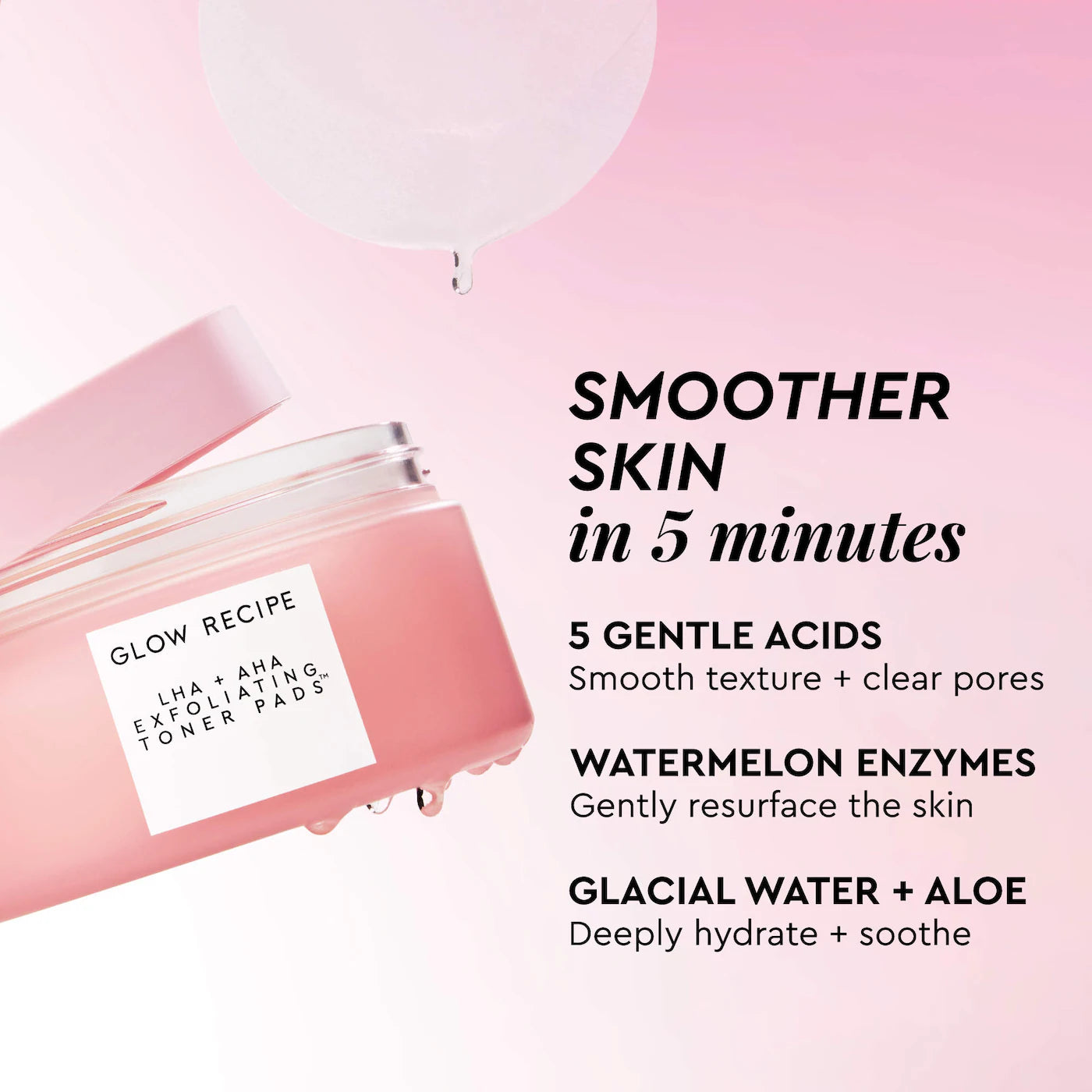 Glow Recipe - LHA + AHA Korean Watermelon Toner Pads for Hydration and Gentle Exfoliation | 60 Pads