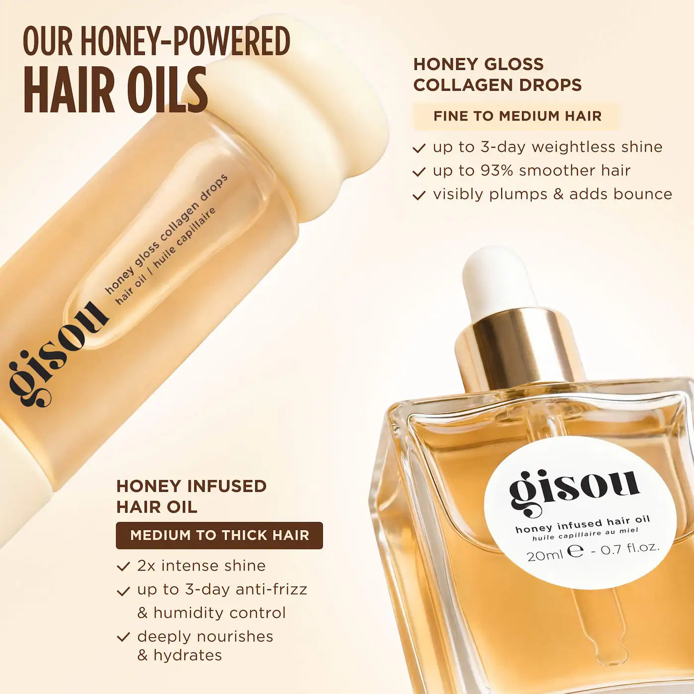 Gisou - Honey Gloss Collagen Drops Hair Oil for Fine to Medium Hair | 20 mL