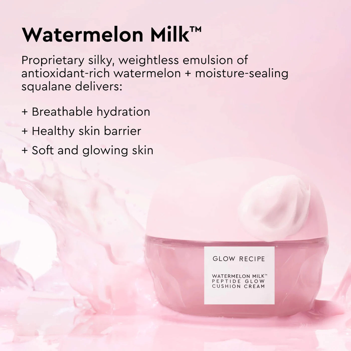 Glow Recipe - Watermelon Milk™ Peptide Cushion Cream Refillable Moisturizer for Dry Skin & Barrier Support | 50 mL