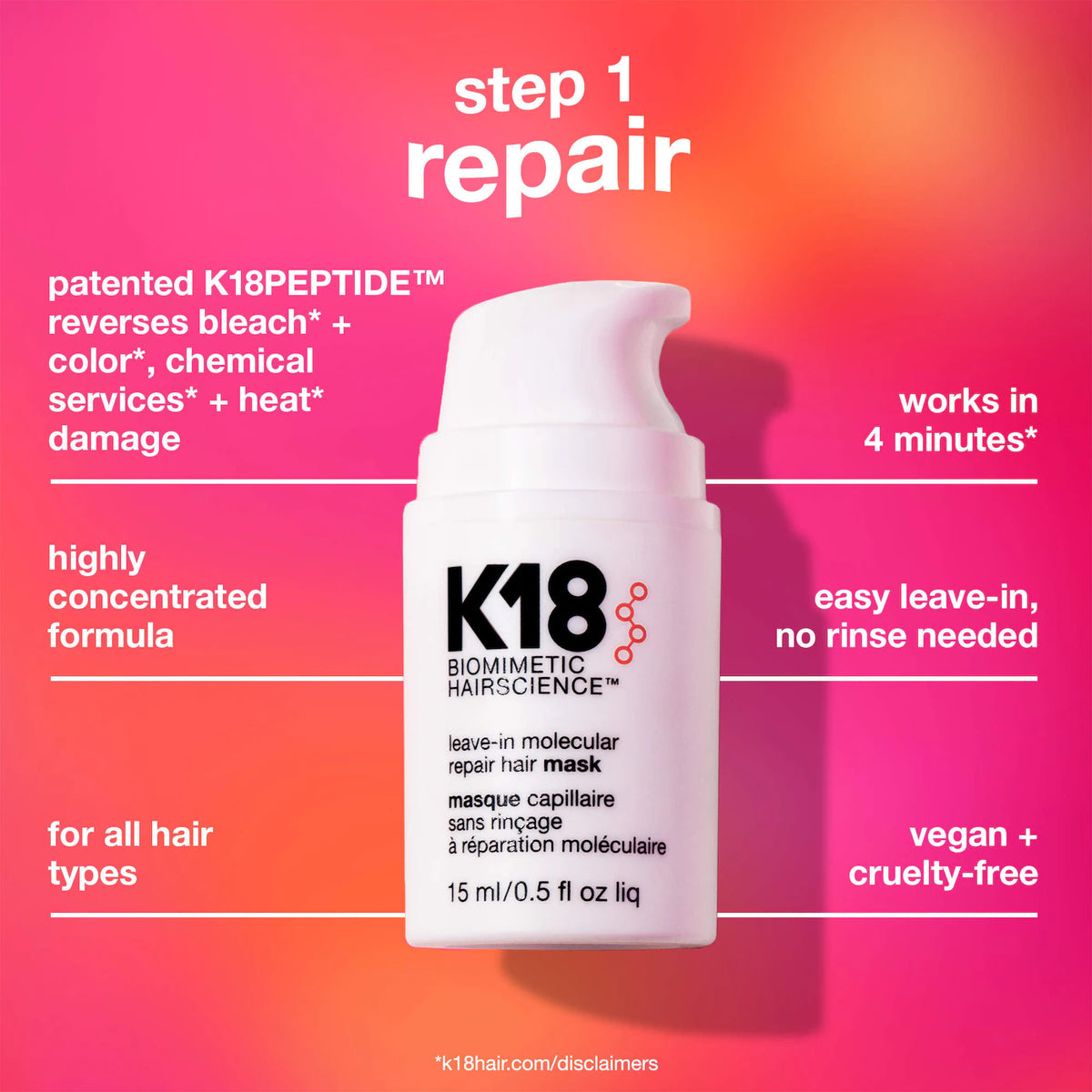 K18 Biomimetic Hairscience - Repair + Protect Mini Leave-In Molecular Repair Mask & HeatBounce Leave-In Conditioner Gift Set (2026-2027)
