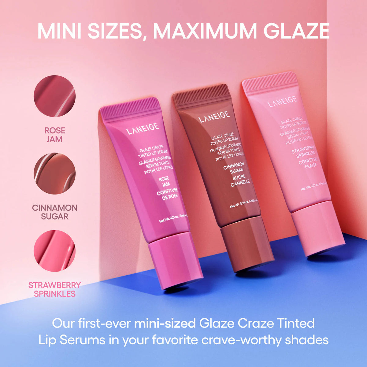 LANEIGE - Glassy Lip Minis 3 Pc. Glaze Craze Tinted Peptide Lip Serum Gift Set