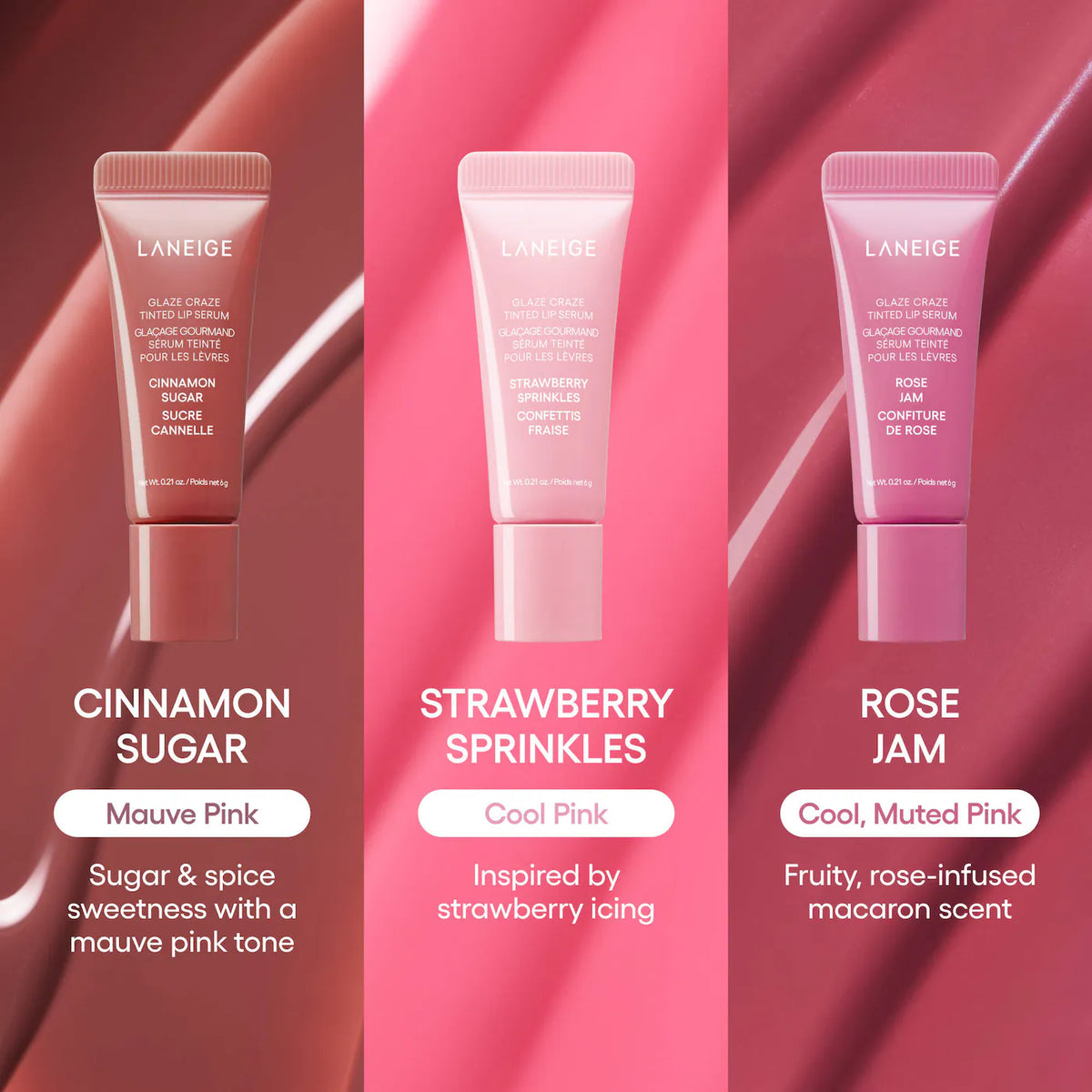 LANEIGE - Glassy Lip Minis 3 Pc. Glaze Craze Tinted Peptide Lip Serum Gift Set