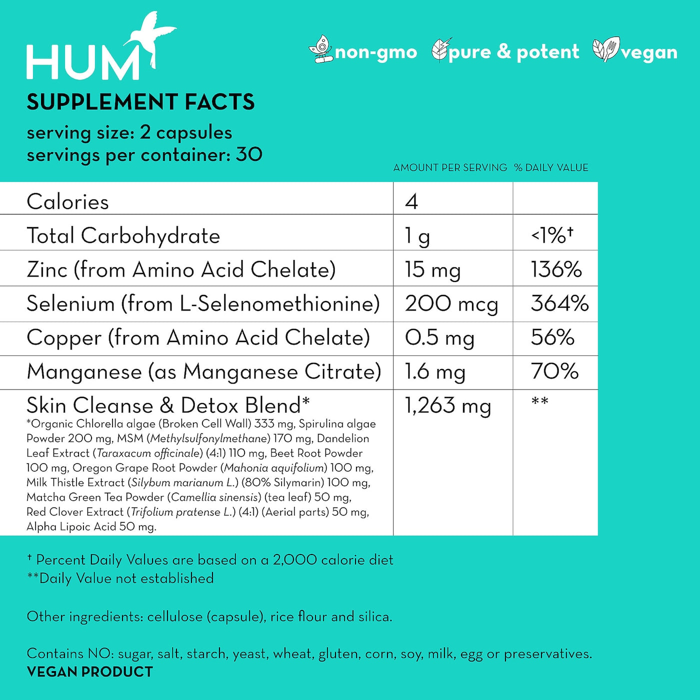 HUM Nutrition - Daily Cleanse Clear Skin and Body Detox Supplement | 60 capsules