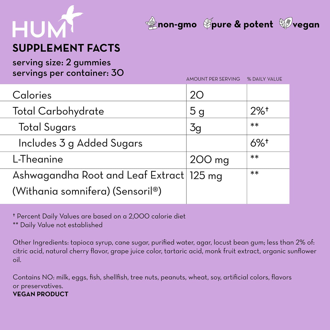 HUM Nutrition - Calm Sweet Calm™ Stress Management Vegan Gummies with Ashwagandha & L-Theanine | 60 gummies
